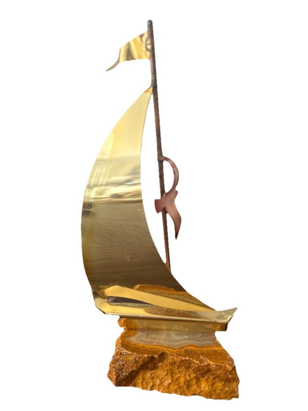 YOSI Brass Sailboat Sculpture Marble  MCM 9"  Tall Nautical Ocean Beach Decor